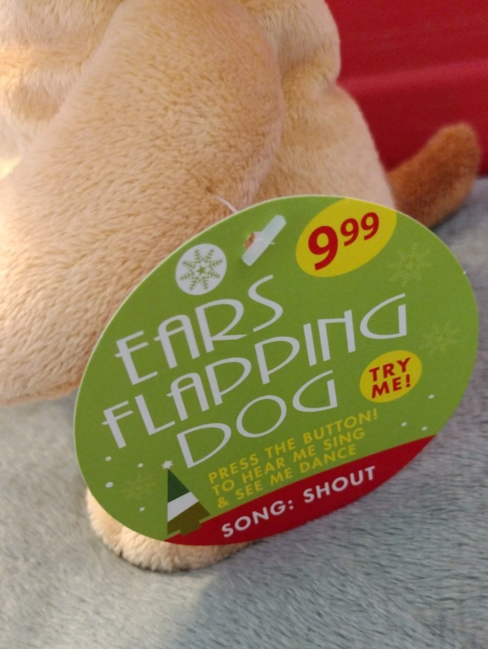 Plush Holiday Beige Puppy Dog Toy With Flapping Ears
